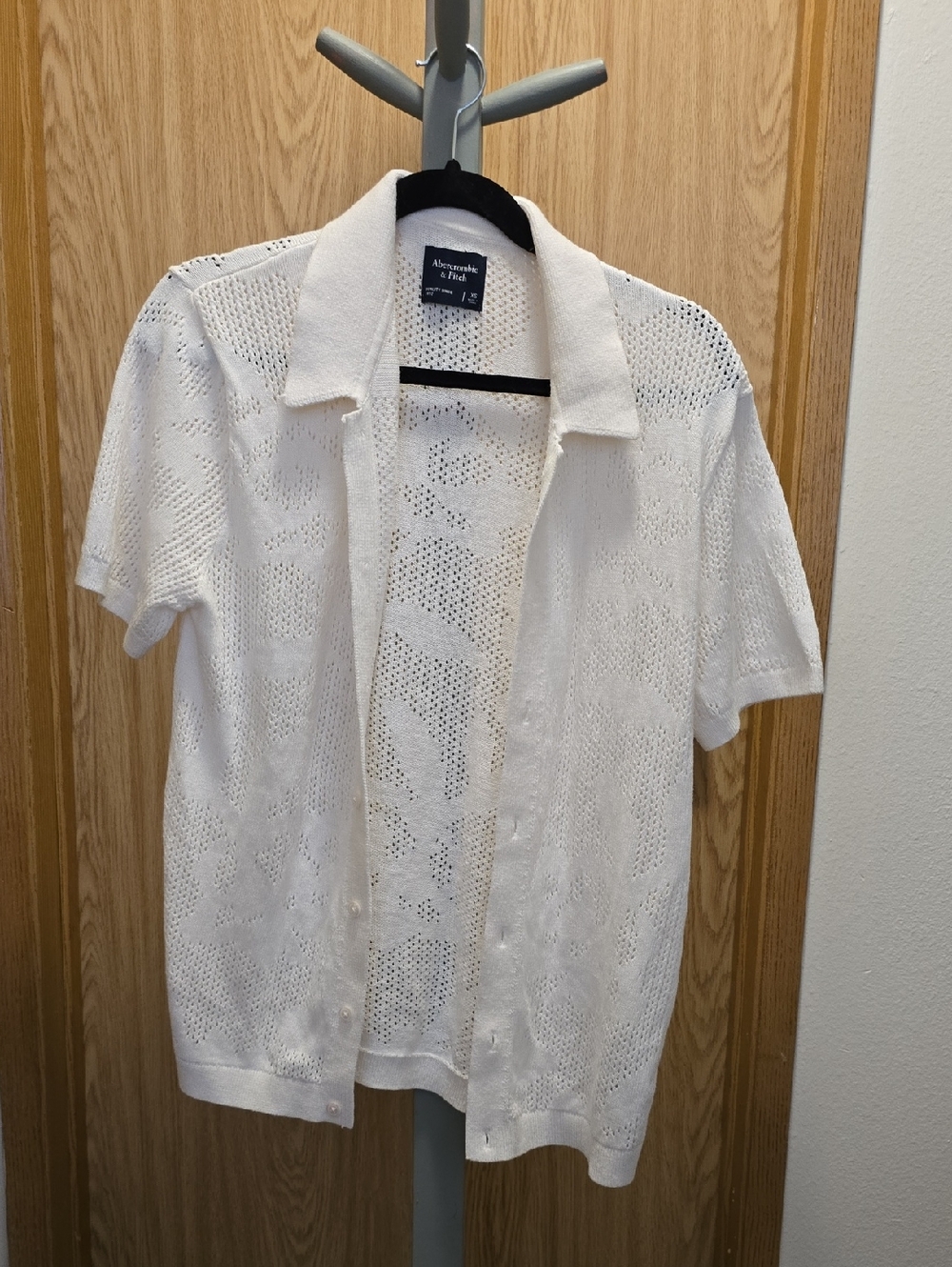 Mens Abercrombie & Fitch White Knit Short Sleeve Cardigan Polo - Size XS